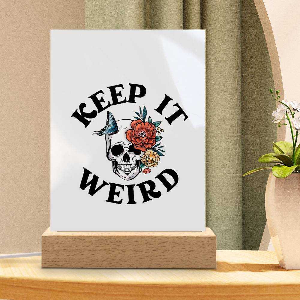 Morbid Podcast Lamp Classic Celebrity Night Light Keep it Weird by Morbid Podcast Lamp with Wooden Base