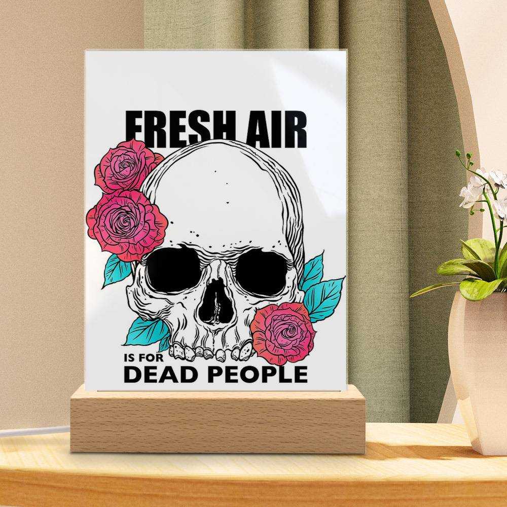 Morbid Podcast Lamp Classic Celebrity Night Light Fresh Air is for Dead People by Morbid Podcast Lamp with Wooden Base