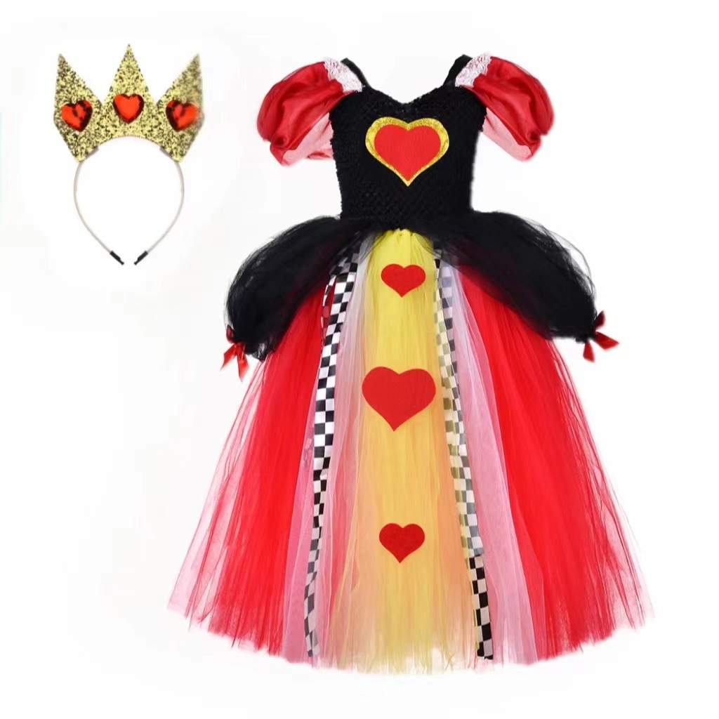 Queen Of Hearts Costume, Halloween Kids Alice In Wonderland Queen Of Hearts  Costume Dress