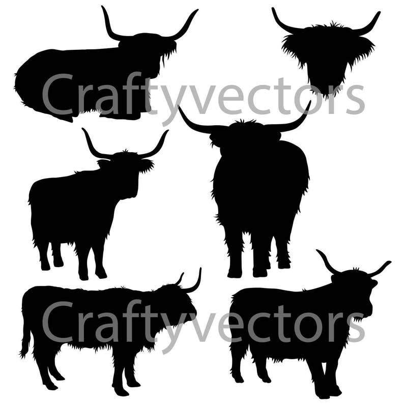 Silhouette Highland Cow Svg, Highland Cow Silhouettes Vector File SVG 