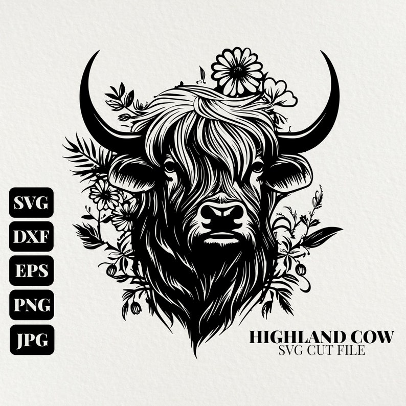 Highland Cow Head Svg, Highland Cow SVG Commercial Use Clip Art - Cow ...