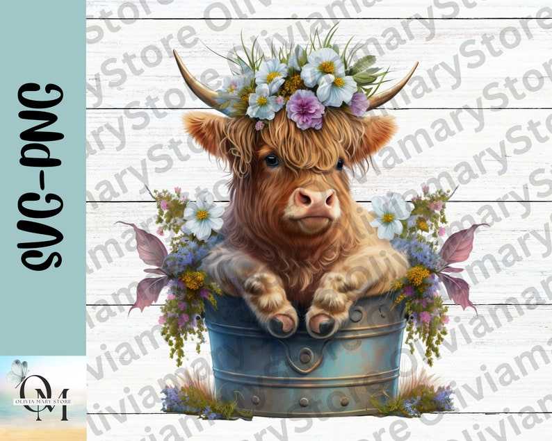 Highland Cow Png - Bloom Cow Svg - Highland Cow Clip Art - Digital Download#1