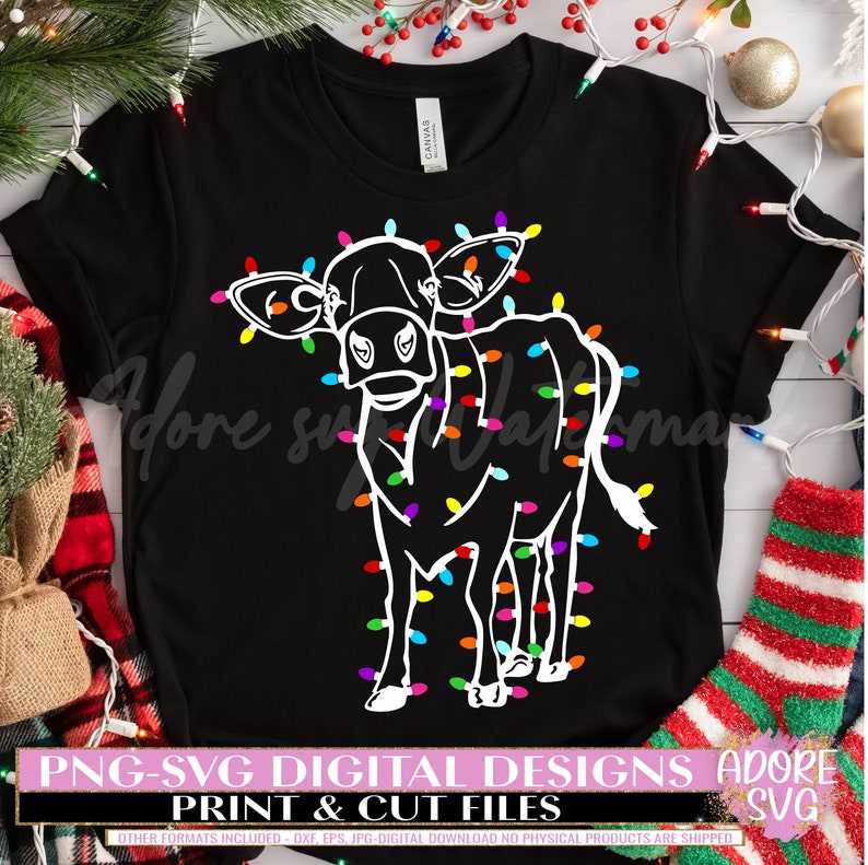 Christmas Highland Cow Svg, Christmas Highland Cow svg Sublimation Png - Christmas svg - Christmas Lights svg 