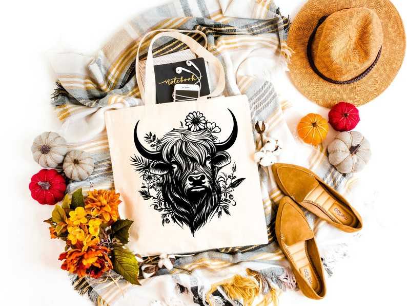 Highland Cow Head Svg, Highland Cow SVG Commercial Use Clip Art - Cow With Flowers Svg PNG - Cow Face Png#4