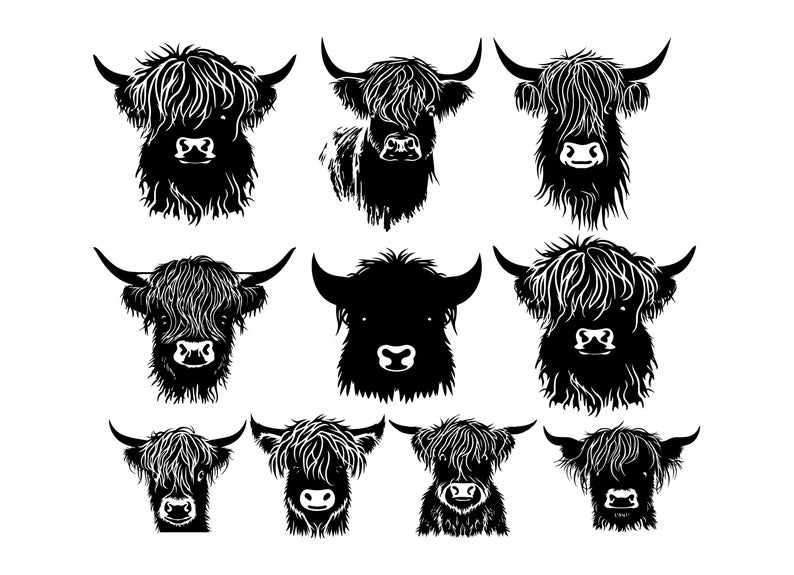 Silhouette Highland Cow Svg, HIGHLAND COW SVG - Highland Cow Clipart - Highland Cow head svg file for Cricut 