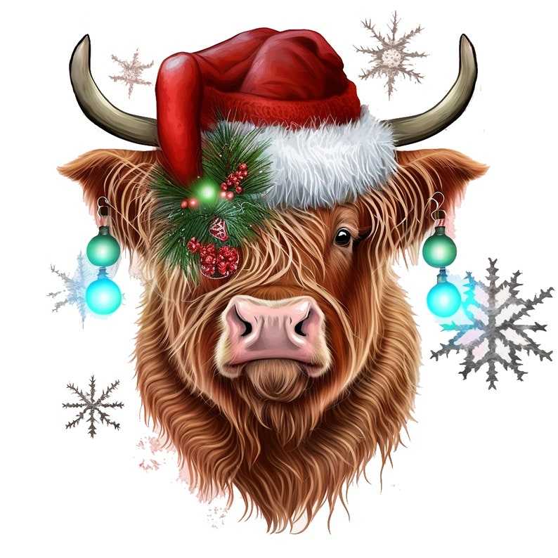 10 Christmas Highland Cow Clipart - High Quality JPGs - Digital Download#6