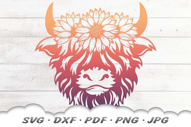 Highland Cow Svg, Floral Highland Cow SVG - Cow Svg - Cow Head Svg - Sunflower Svg - Cow Shirt - Farm Svg#3