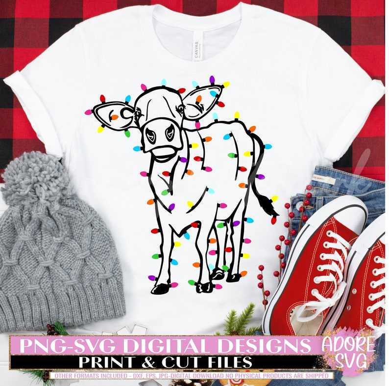 Christmas Highland Cow Svg, Christmas Highland Cow svg Sublimation Png - Christmas svg - Christmas Lights svg #3