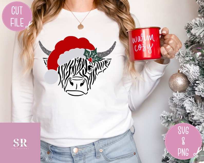 Christmas Highland Cow Svg, Santa cow - Highland Santa cow svg - Vinyl cutting Cut file - Christmas cow svg 