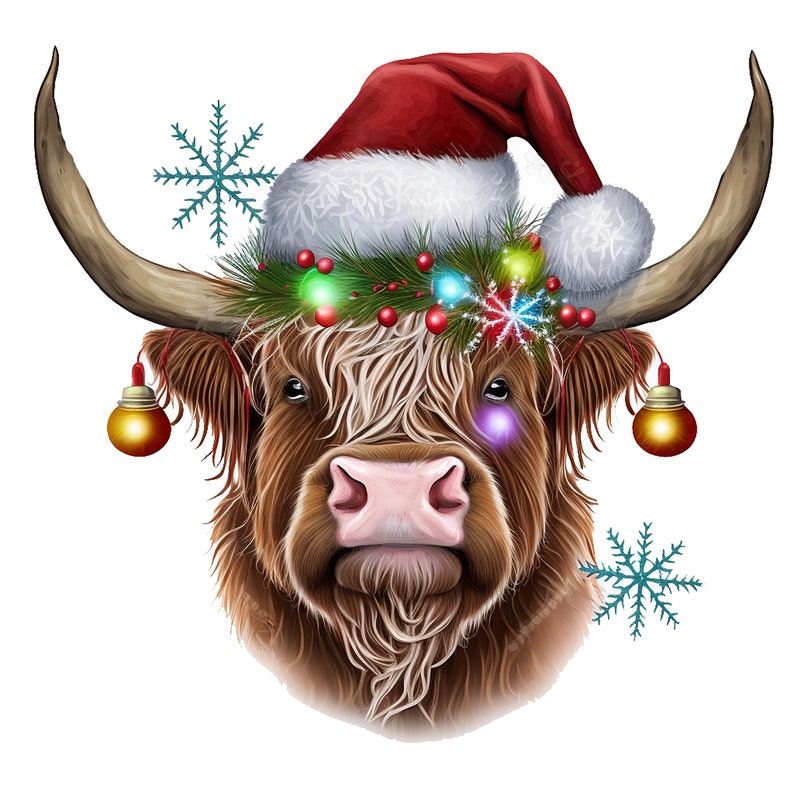 10 Christmas Highland Cow Clipart - High Quality JPGs - Digital ...