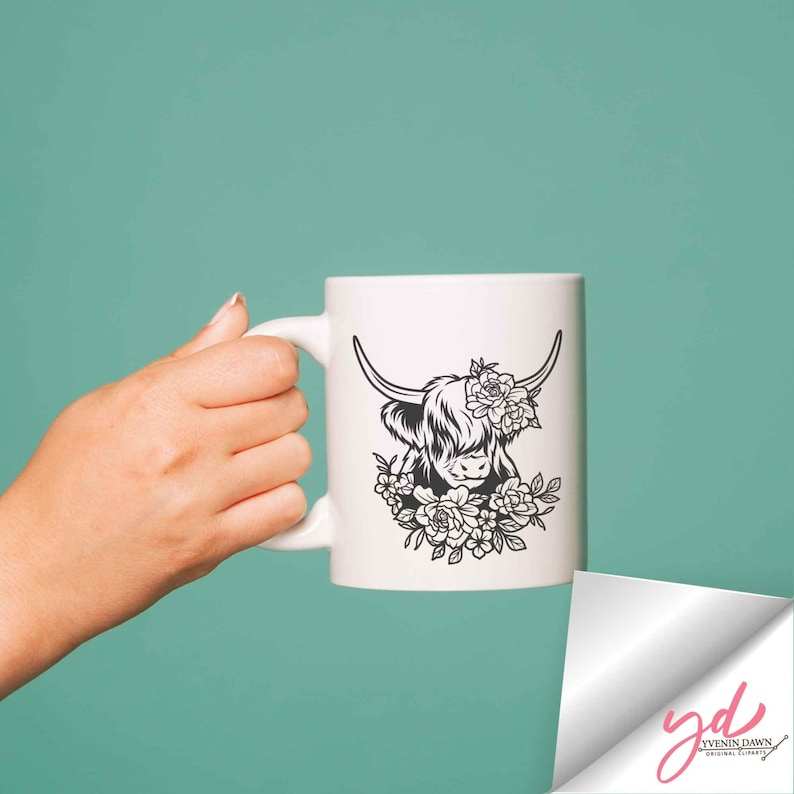 Highland Cow Head Svg, Floral Highland Cow Svg Png | Cute Highland Cow Svg | Cow Svg | Cow Face Svg | Highland Cow with Florals Svg#3