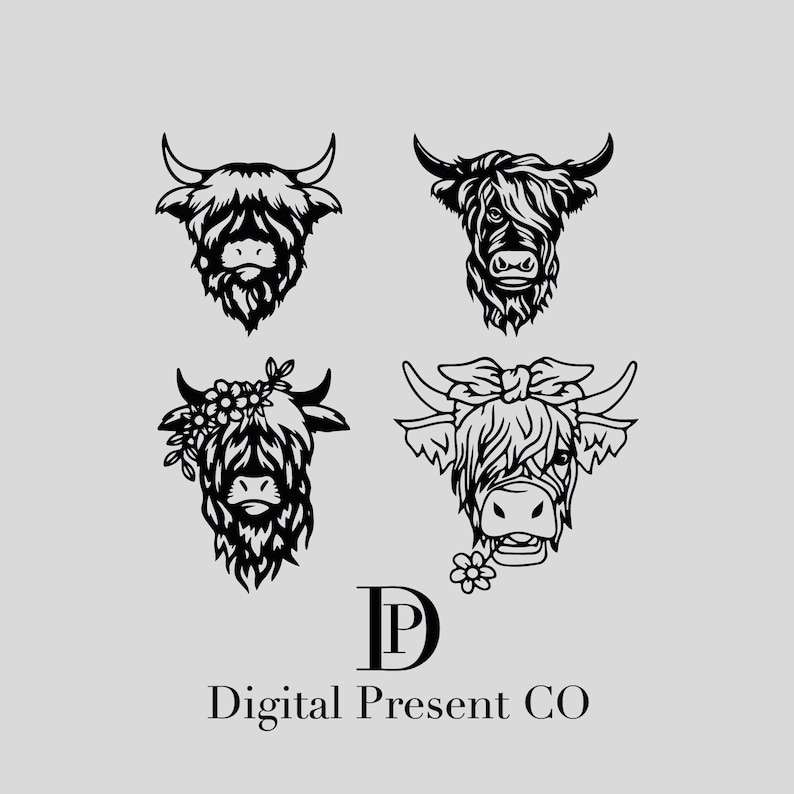 Silhouette Highland Cow Svg, Highland Cow Svg Bundle | Cuttable Design SVG PNG | Designs Cricut Cameo File Silhouette | Instant Download 