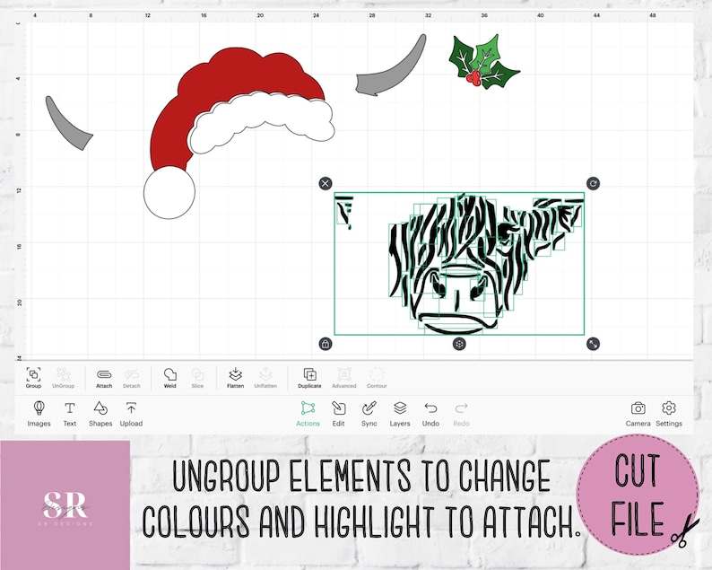 Christmas Highland Cow Svg, Santa cow - Highland Santa cow svg - Vinyl cutting Cut file - Christmas cow svg#3