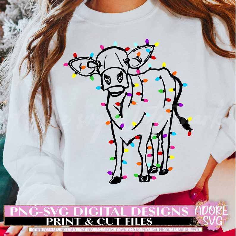Christmas Highland Cow Svg, Christmas Highland Cow svg Sublimation Png - Christmas svg - Christmas Lights svg  
