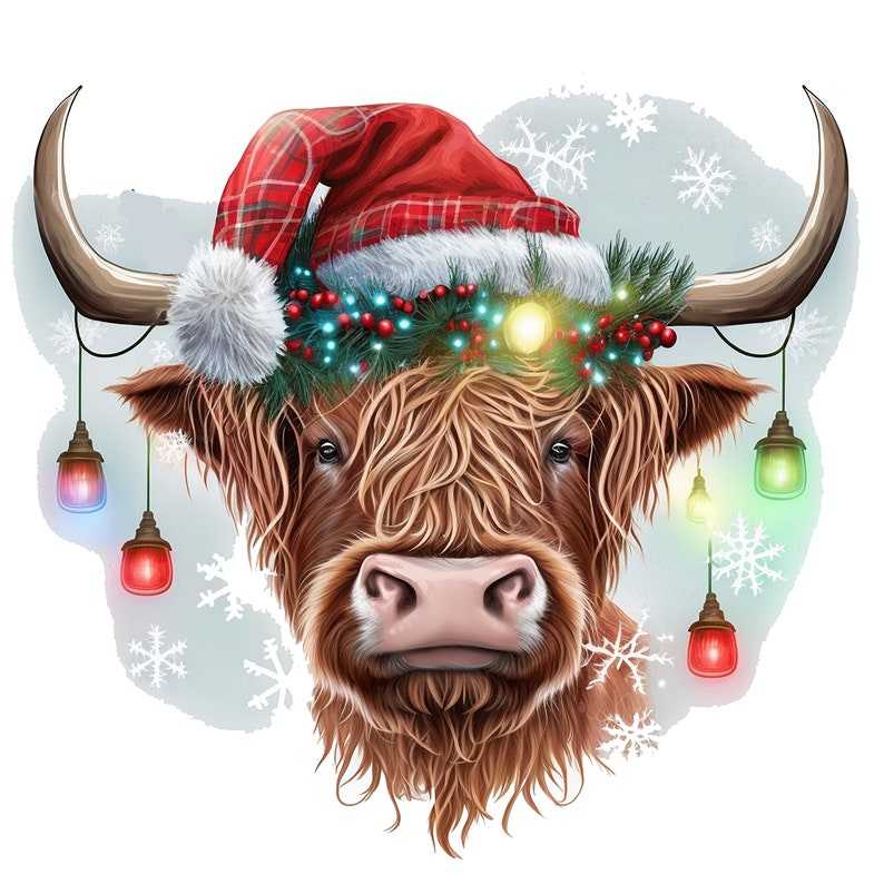 10 Christmas Highland Cow Clipart - High Quality JPGs - Digital Download#7