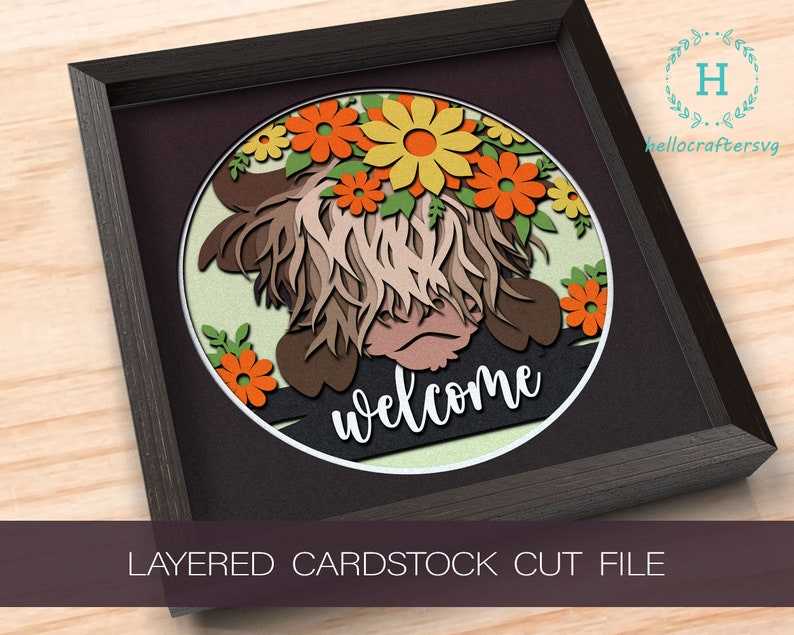 Highland Cow Svg, 3d WELCOME HIGHLAND COW Svg - Welcome Cow Shadow Box Svg - Cricut Files - Cardstock Svg#3