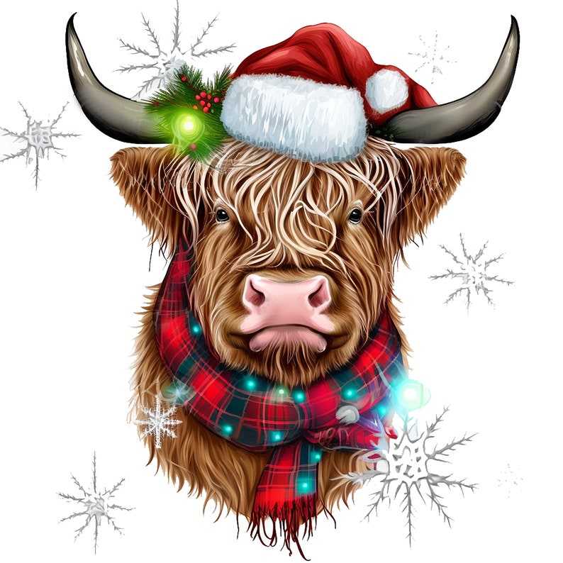 10 Christmas Highland Cow Clipart - High Quality JPGs - Digital Download#8