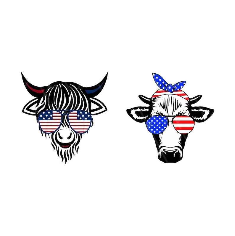 Highland Cow Svg, Patriotic Highland Cow SVG - 4th of July SVG - Usa Flag Bandana Sunglasses#4