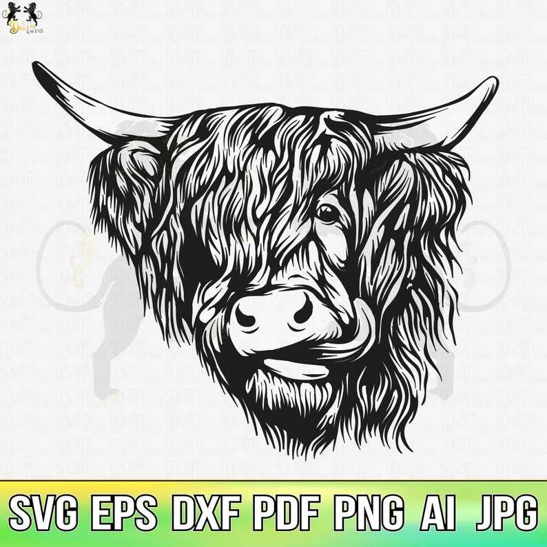 Highland Cow Head Svg, Highland Cow Svg - Cow Svg - Cow Head Svg - Cow Cut File - Cow Face Svg#1