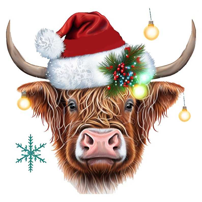10 Christmas Highland Cow Clipart - High Quality JPGs - Digital Download