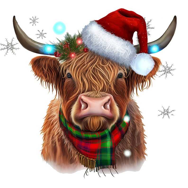10 Christmas Highland Cow Clipart - High Quality JPGs - Digital Download#9