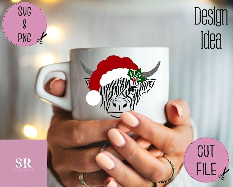 Christmas Highland Cow Svg, Santa cow - Highland Santa cow svg - Vinyl cutting Cut file - Christmas cow svg#7