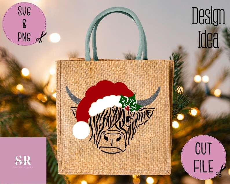 Christmas Highland Cow Svg, Santa cow - Highland Santa cow svg - Vinyl cutting Cut file - Christmas cow svg#6