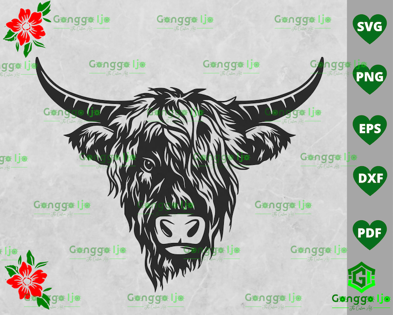 Highland Cow Head Svg, Highland cow svg Bundle - Highland Cow clipart - Highland Heifer SVG