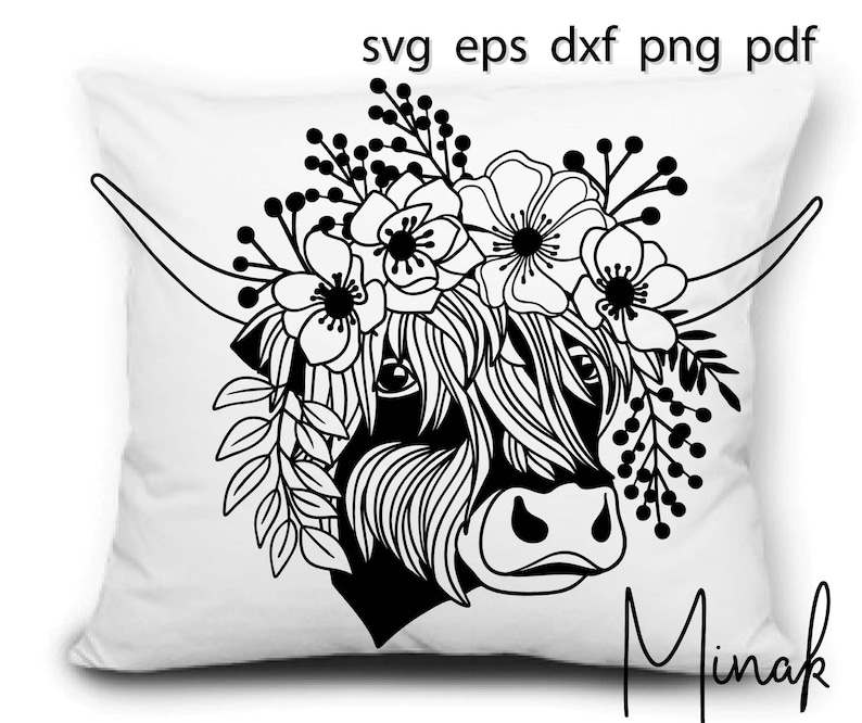 Highland Cow Svg, Flower Crown Cow Svg - Cute Cow Svg - Cow Face Svg - Highland Cow Svg#1