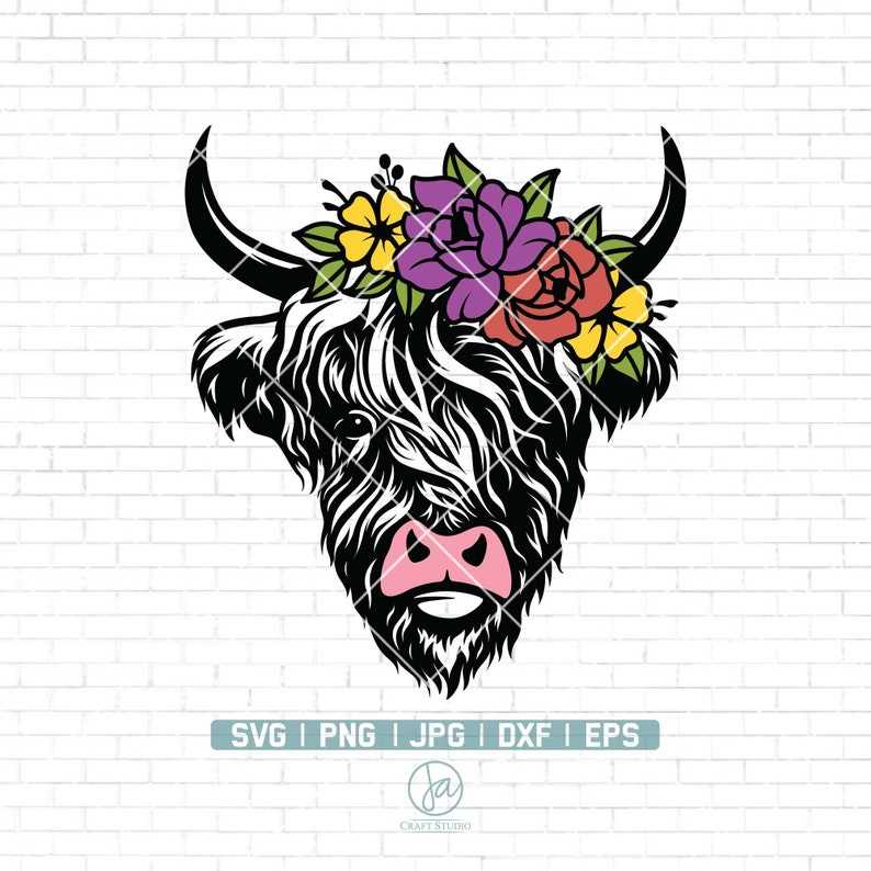 Highland Cow Svg, Highland Cow svg | Cow with Flowers on Head | Cow with Flower Crown SVG | Highland Heifer svg 