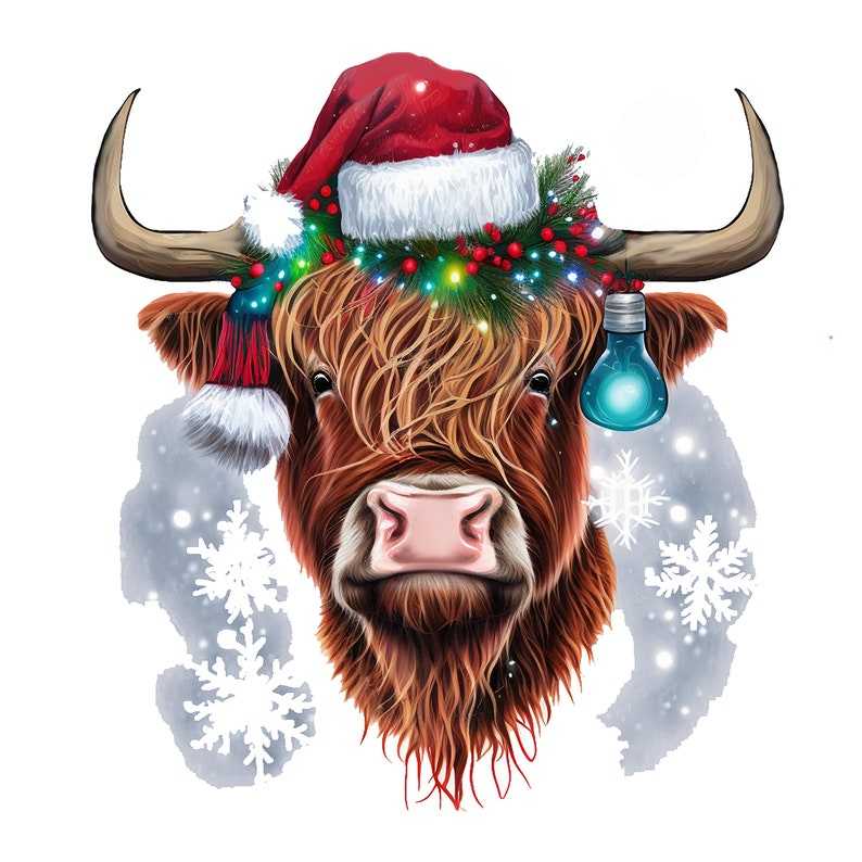 10 Christmas Highland Cow Clipart - High Quality JPGs - Digital Download#5