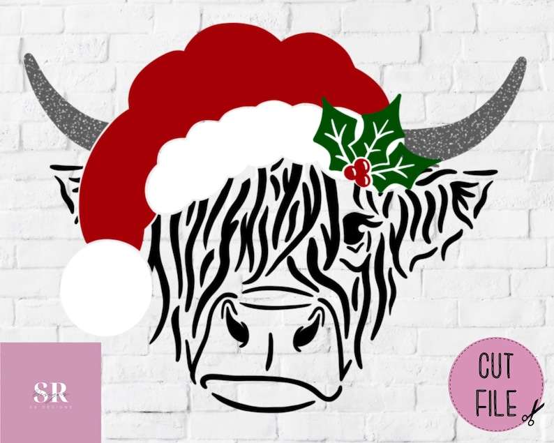 Christmas Highland Cow Svg, Santa cow - Highland Santa cow svg - Vinyl cutting Cut file - Christmas cow svg#4