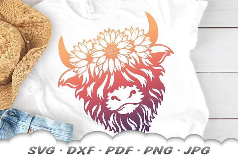 Highland Cow Svg, Floral Highland Cow SVG - Cow Svg - Cow Head Svg - Sunflower Svg - Cow Shirt - Farm Svg#1