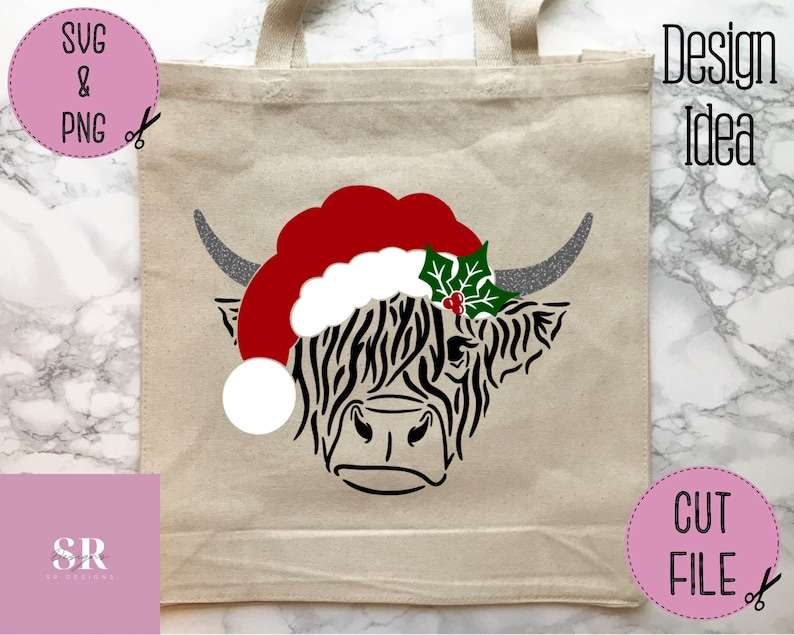 Christmas Highland Cow Svg, Santa cow - Highland Santa cow svg - Vinyl cutting Cut file - Christmas cow svg#8