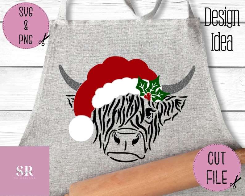 Christmas Highland Cow Svg, Santa cow - Highland Santa cow svg - Vinyl cutting Cut file - Christmas cow svg#9
