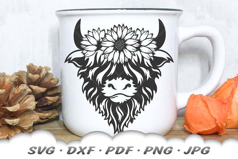 Highland Cow Svg, Floral Highland Cow SVG - Cow Svg - Cow Head Svg - Sunflower Svg - Cow Shirt - Farm Svg#2
