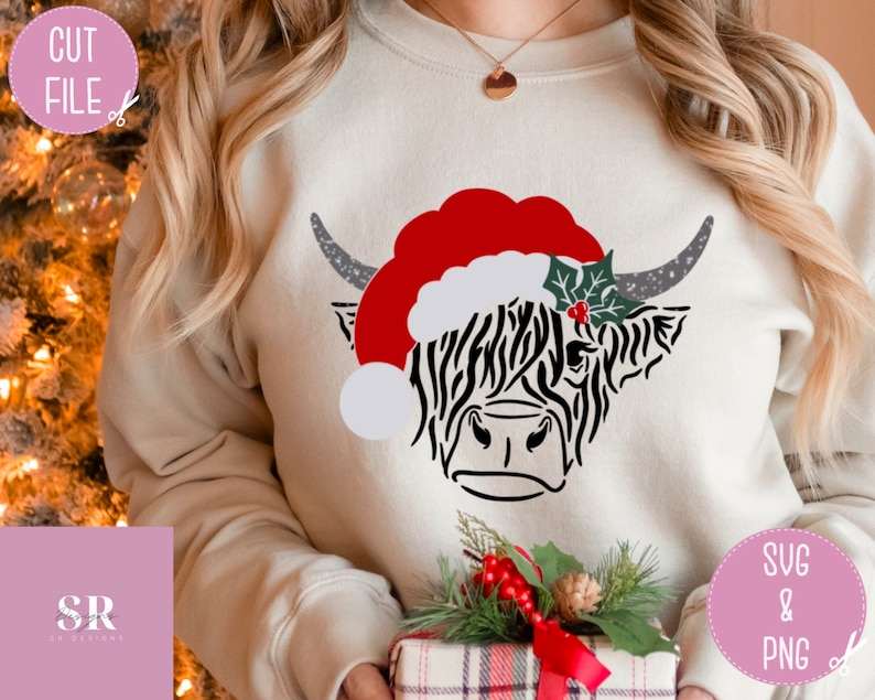 Christmas Highland Cow Svg, Santa cow - Highland Santa cow svg - Vinyl cutting Cut file - Christmas cow svg#5