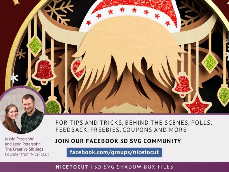 Christmas Highland Cow Svg, 3D Highland Cow Shadow Box - Christmas Shadow Box SVG - Animals SVG