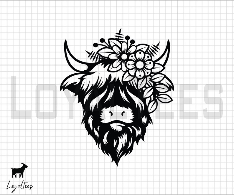 Highland Cow Head Svg, Highland Floral Cow SVG Flower Cow Head Farm ...