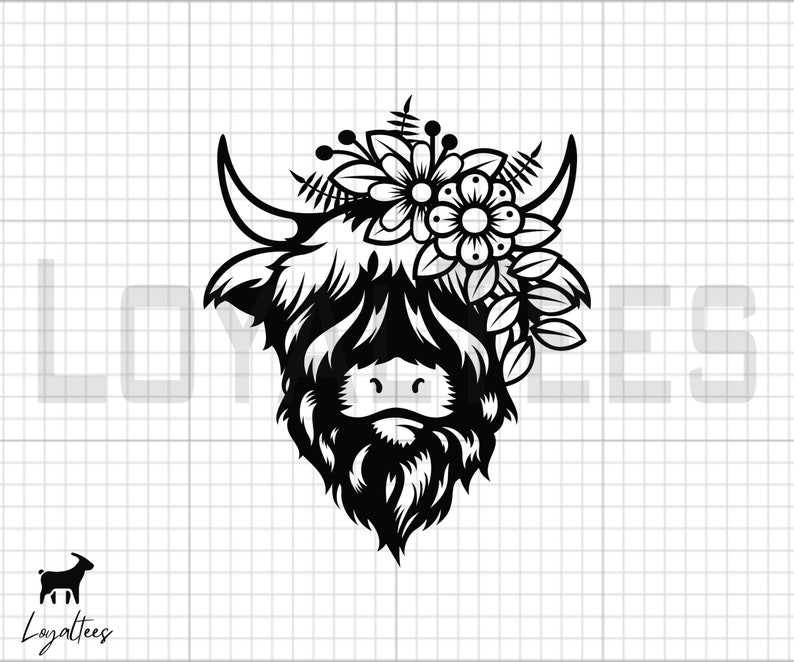 Highland Cow Head Svg, Highland Floral Cow SVG Flower Cow Head Farm Animal Cute Cow PNG Silhouette SVG#4