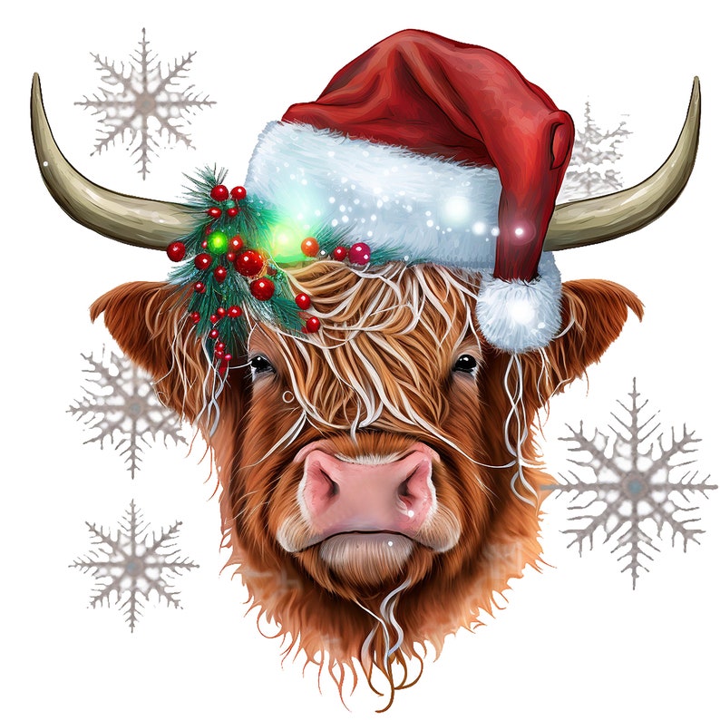 10 Christmas Highland Cow Clipart - High Quality JPGs - Digital ...