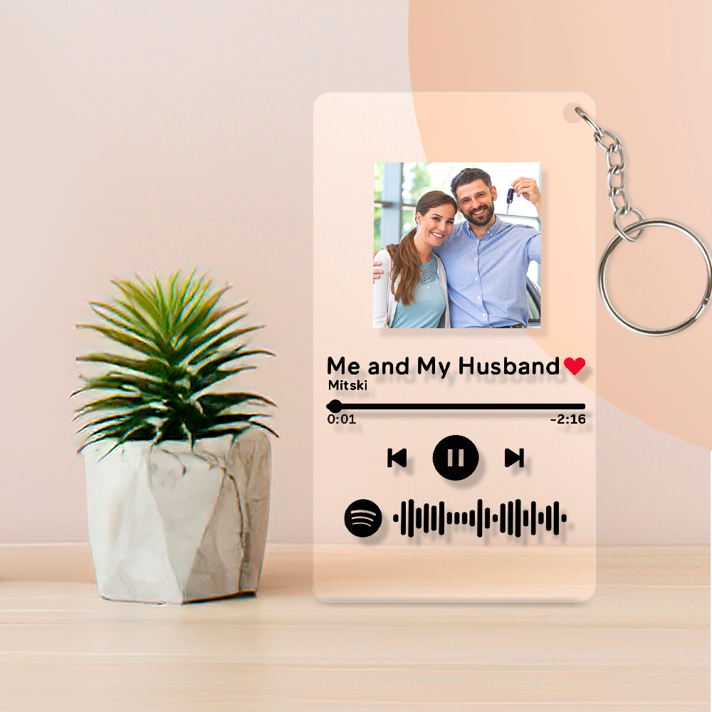 Portachiavi Spotify Personalizzato In Metallo – Targa Con Codice Musicale E Foto – Regalo Anniversario Coppia, San Valentino