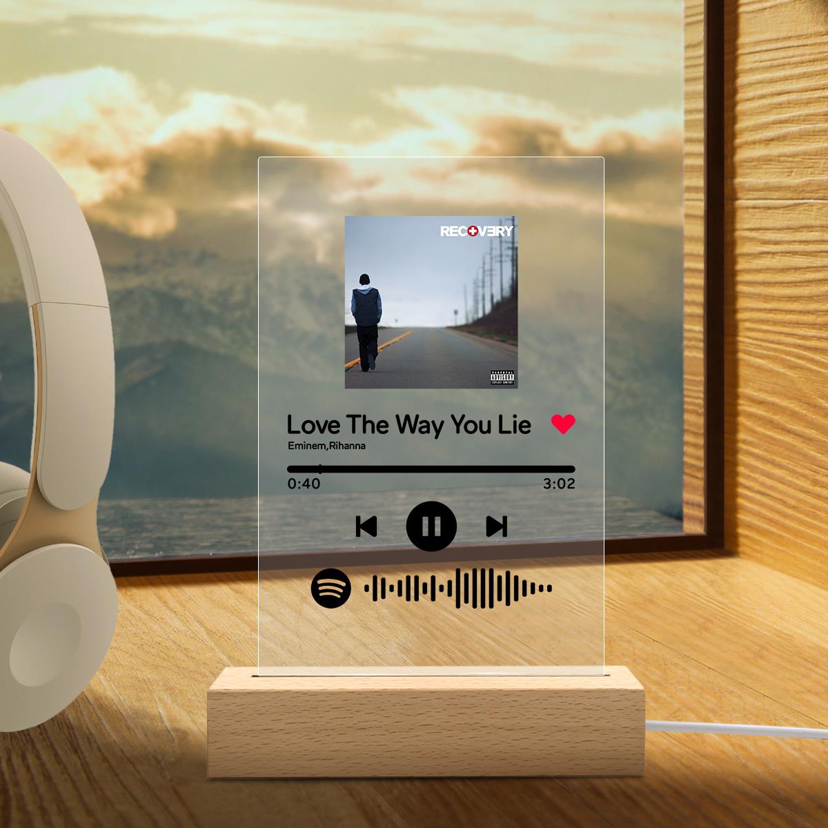 Targa Spotify Personalizzata Con Foto - Disco In Acrilico Su Base Legno, Regalo Romantico