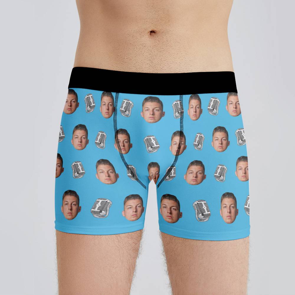 Arctic Monkeys Boxers Custom Photo Boxers Men's Underwear Microphone Boxers  Blue