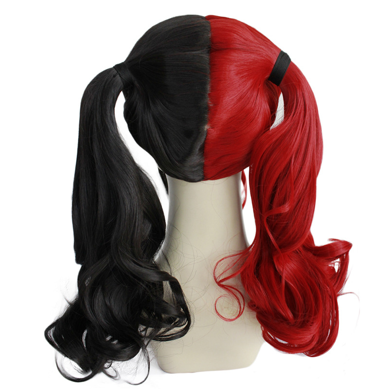 The Suicide Squad Harley Quinn black red split braided twintail wig