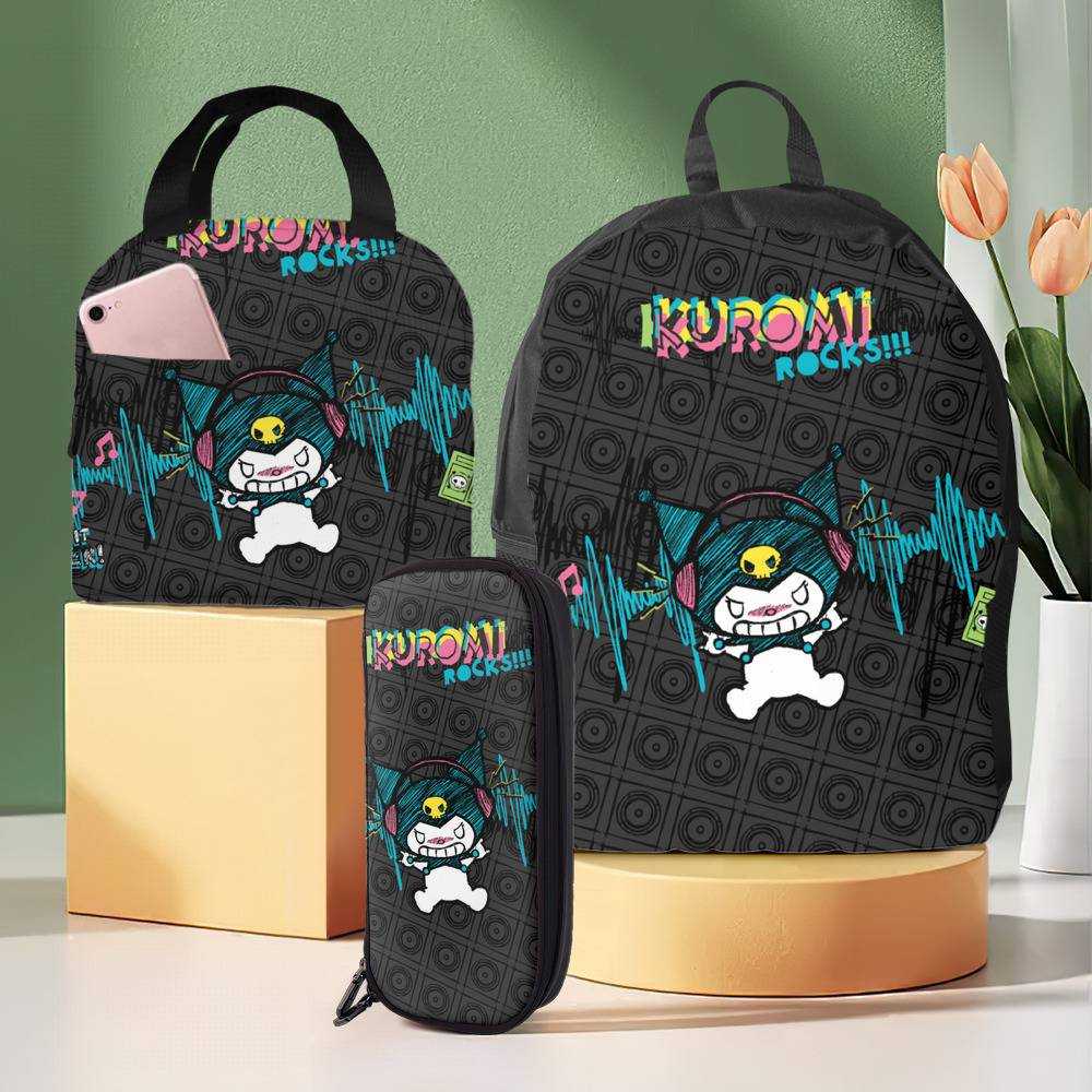 Kuromi Backpack with Lunch Box Black Background Kuromi Heat Insulated  Lunchbox