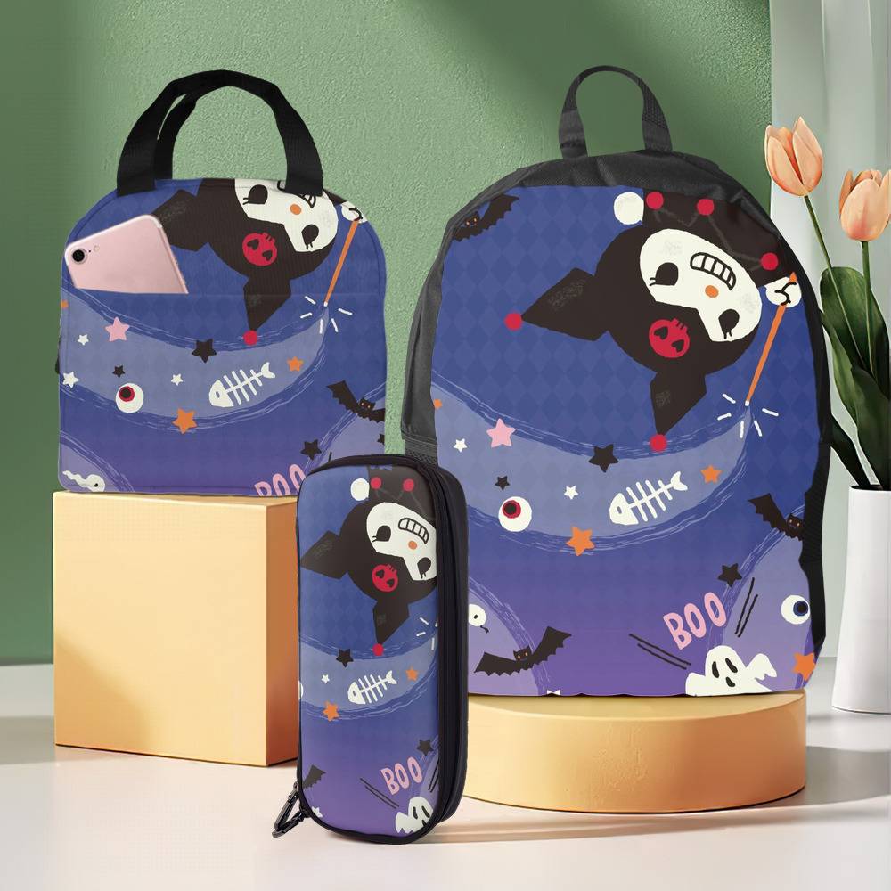 Kuromi Backpack with Lunch Box Black Background Kuromi Heat Insulated  Lunchbox