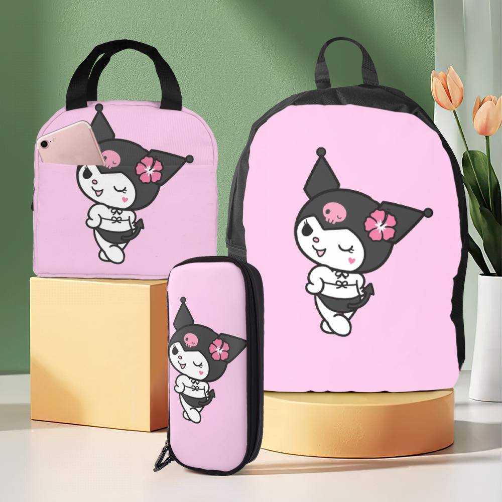 Kuromi Backpack with Lunch Box Black Background Kuromi Heat Insulated  Lunchbox