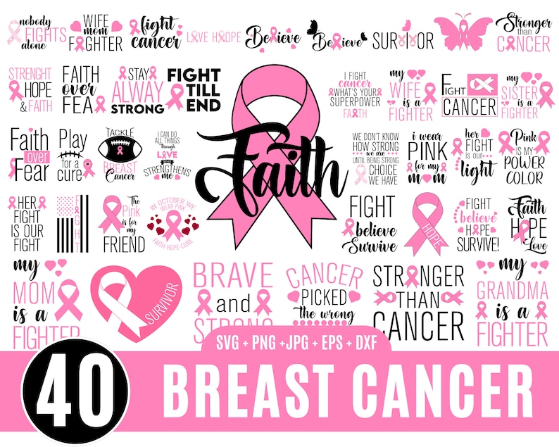 40 Breast Cancer SVG Breast Cancer Awareness Png Cancer Ribbon Svg Pink ...