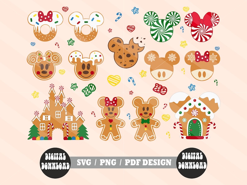 Mickey Christmas Svg, Christmas Mouse Head Svg, Gingerbread Svg, Digital Download